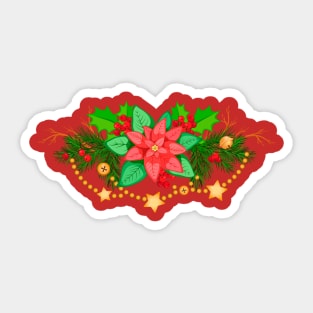 Сhristmas composition with poinsettia, fir branches Sticker
